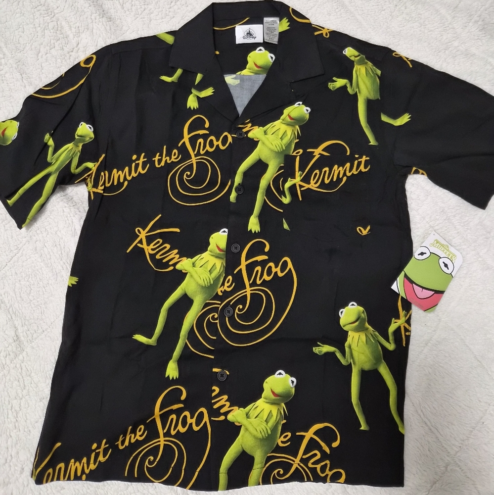 Disney Black and Yellow Kermit Casual Button Down Shirt